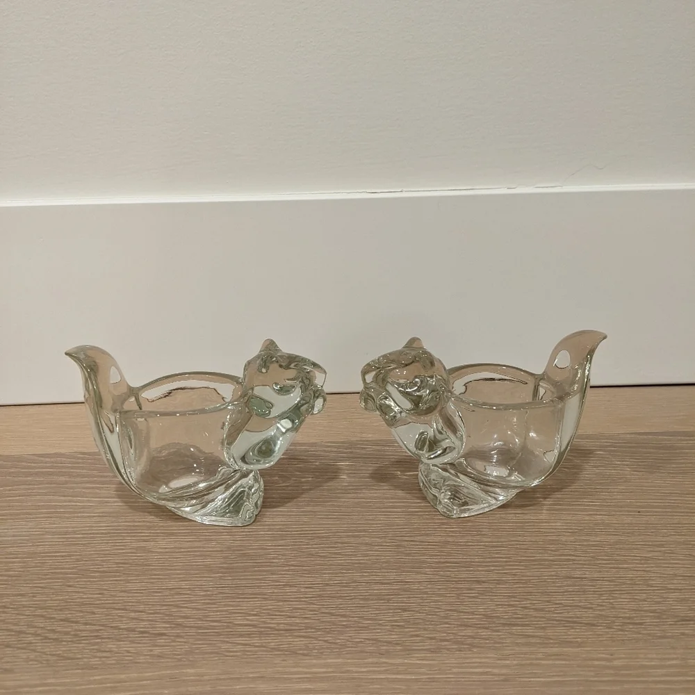 Vintage Avon glass squirrel candle holders